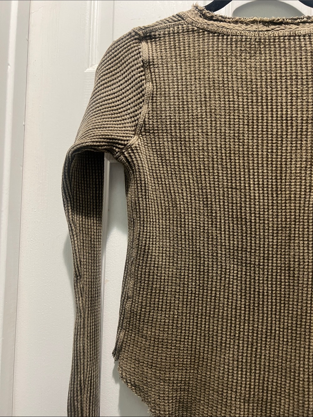 Free People Olive Ribbed Henley Long Sleeve Top - Picture 9 of 9